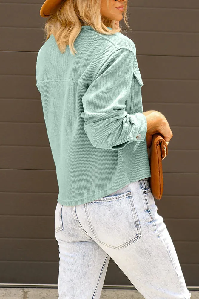Plain Pocket Open Button Short Length Corduroy Jackets