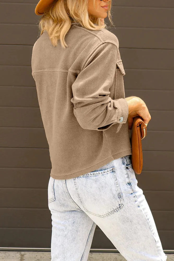 Plain Pocket Open Button Short Length Corduroy Jackets