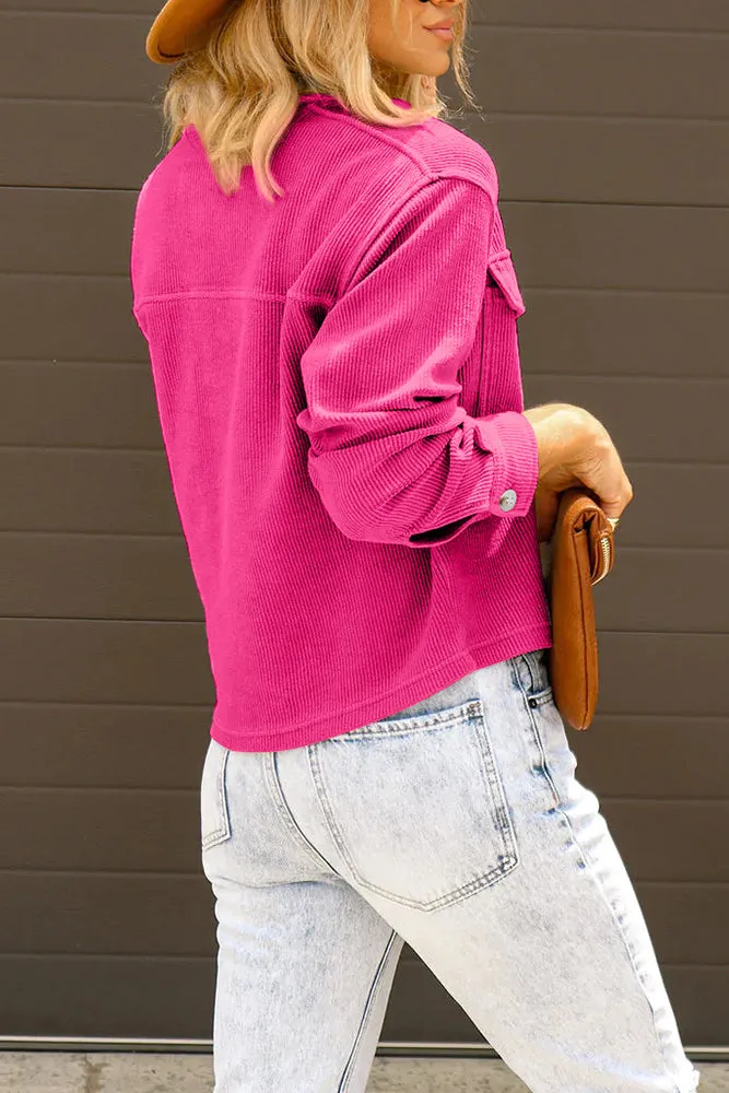 Plain Pocket Open Button Short Length Corduroy Jackets
