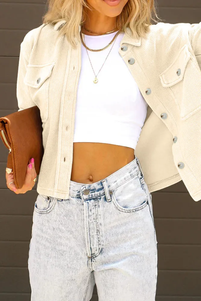 Plain Pocket Open Button Short Length Corduroy Jackets