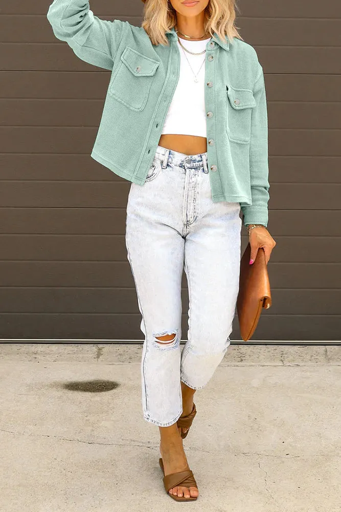 Plain Pocket Open Button Short Length Corduroy Jackets