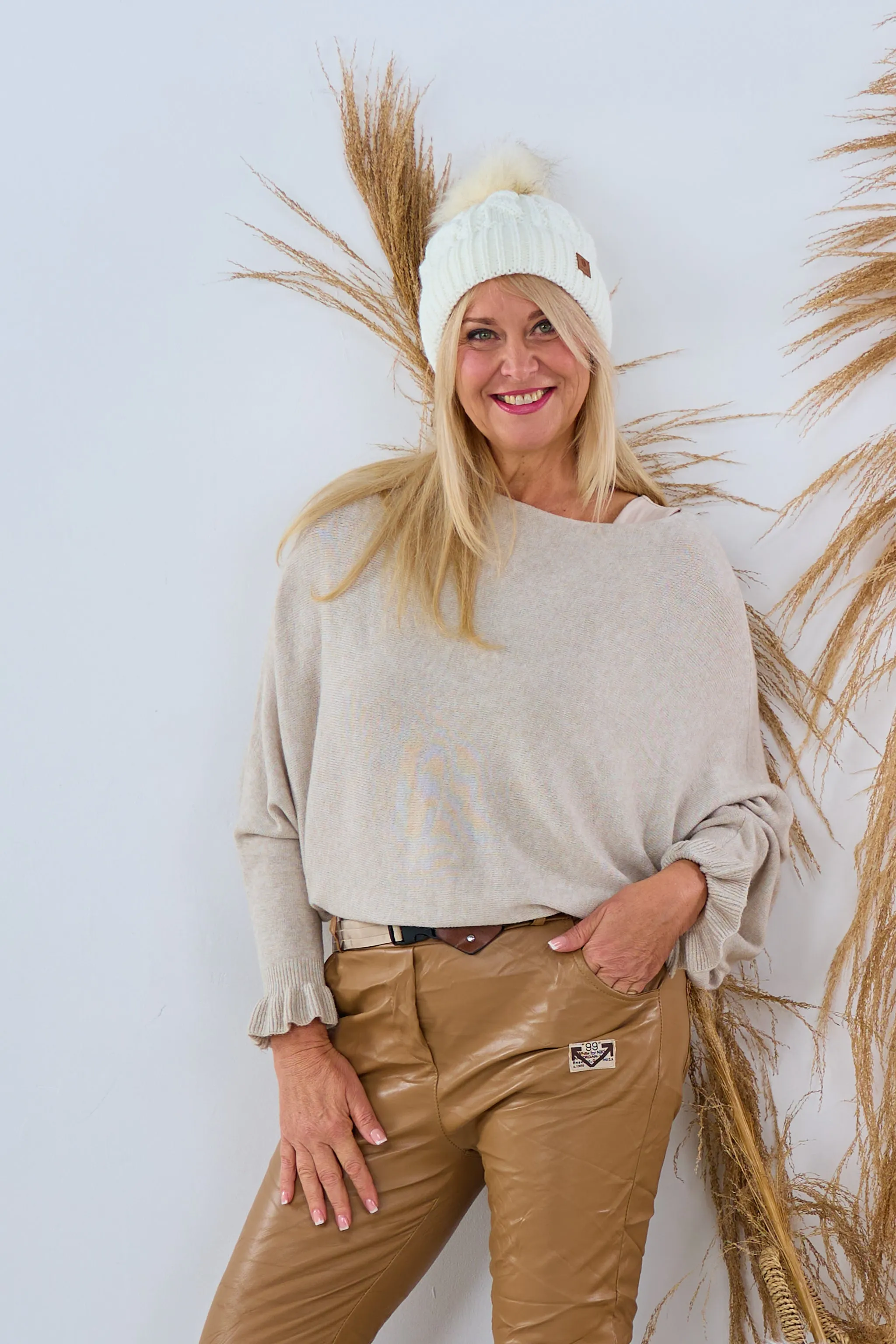 Pulli mit Fledermausärmeln, beige