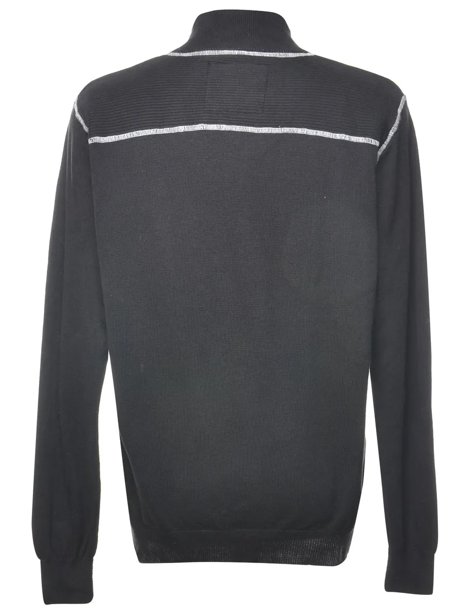 Quarter Zip Argyle Jumper - L