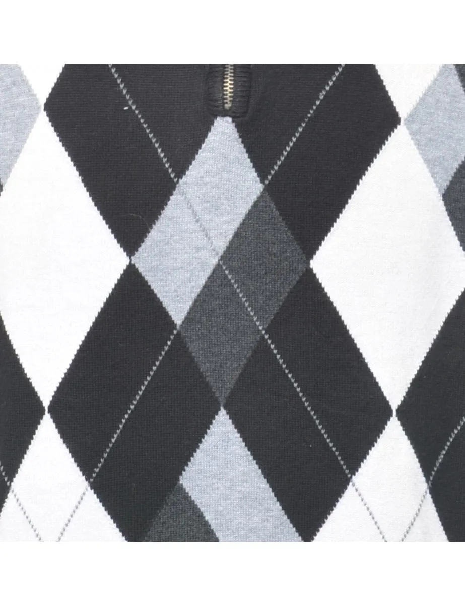 Quarter Zip Argyle Jumper - L