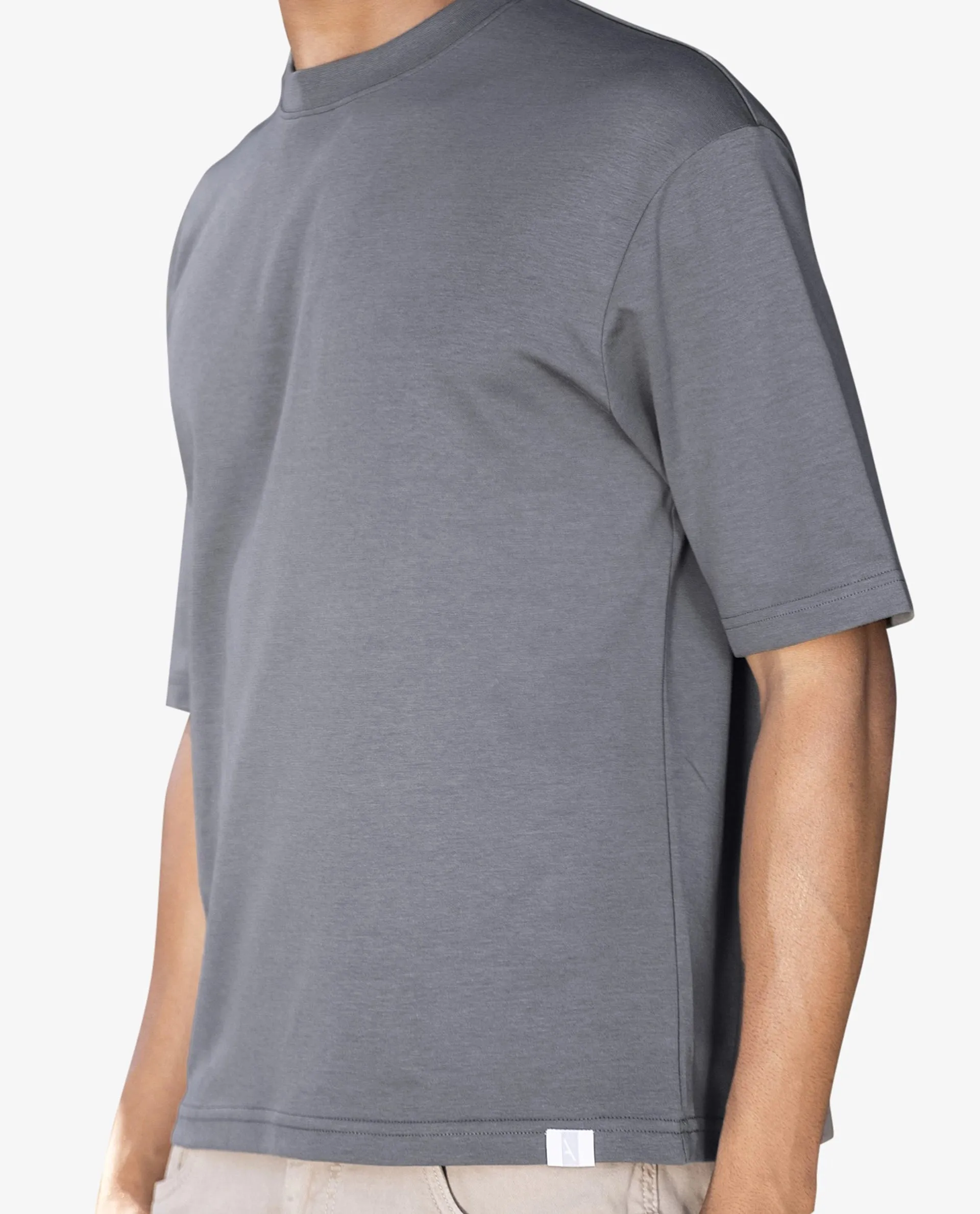 Rare Rabbit Men's Qlo Dusky Blue Cotton Polyester Fabric Short Sleeve Crew Neck Oversized Fit Solid T-Shirt
