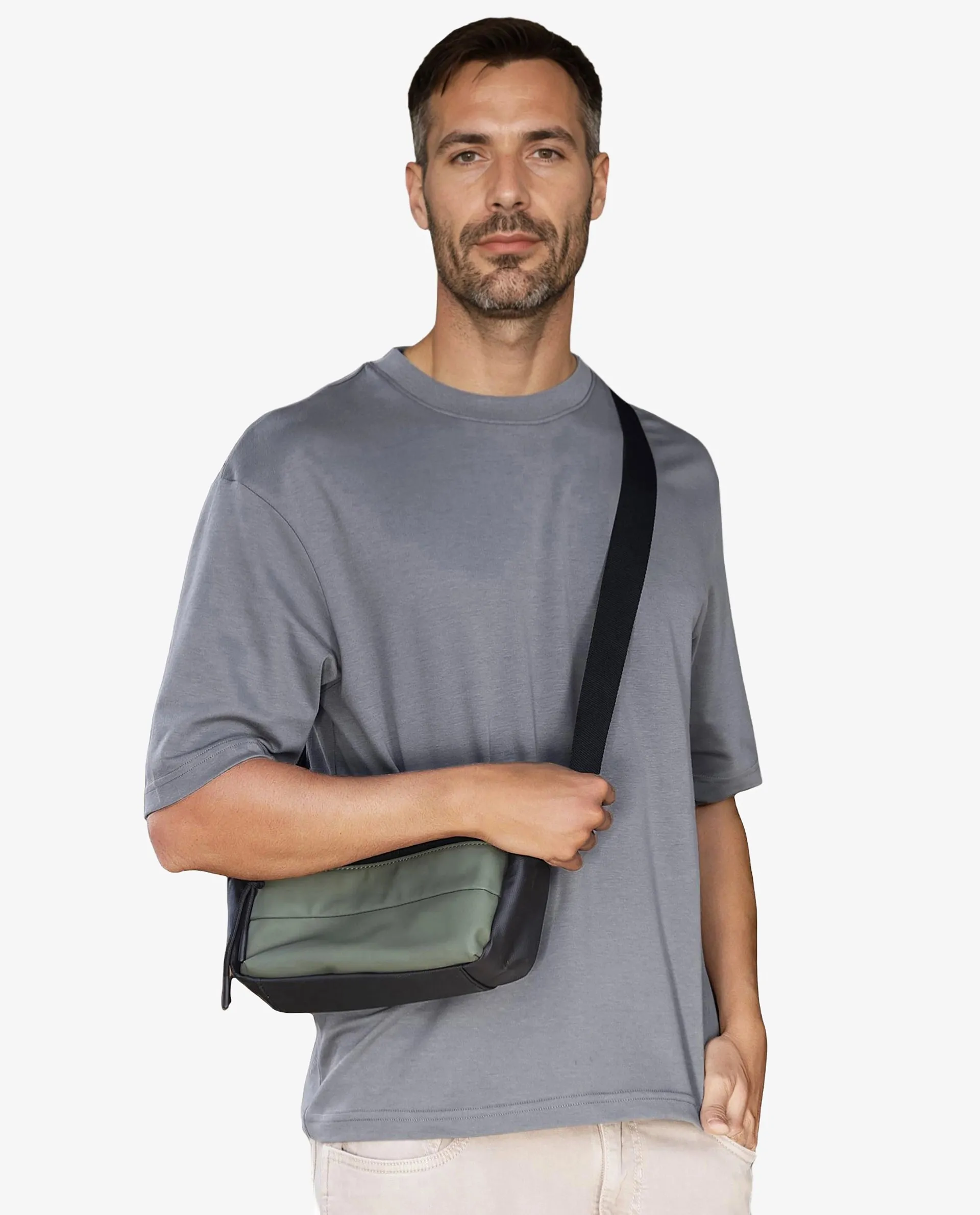 Rare Rabbit Men's Qlo Dusky Blue Cotton Polyester Fabric Short Sleeve Crew Neck Oversized Fit Solid T-Shirt