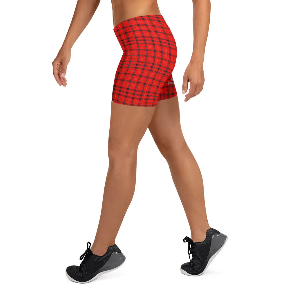 Red Plaid Print Shorts, Classic Best Scottish Tartan Print Women's Shorts-Made in USA/EU