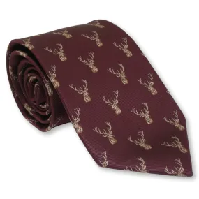 Red Stag Head Tie Maroon Mens Hunting Necktie