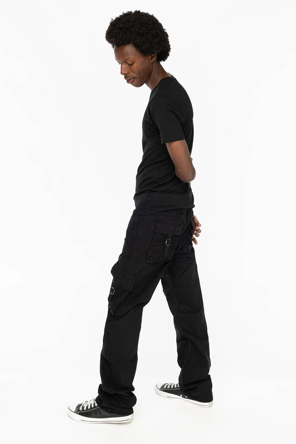 ROBINS NEW MILITARY STYLE CARGO PANTS IN BLACK WASH