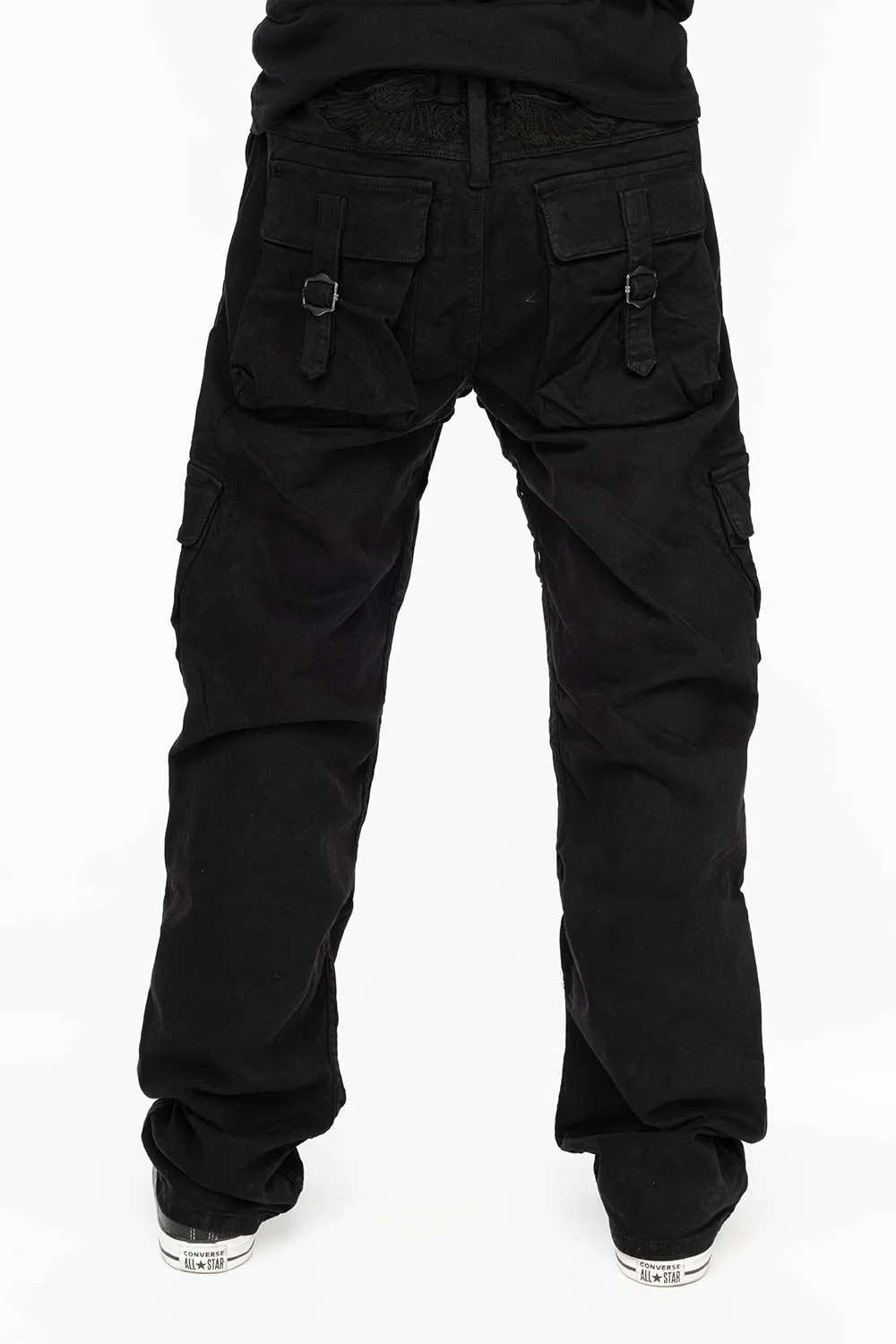 ROBINS NEW MILITARY STYLE CARGO PANTS IN BLACK WASH