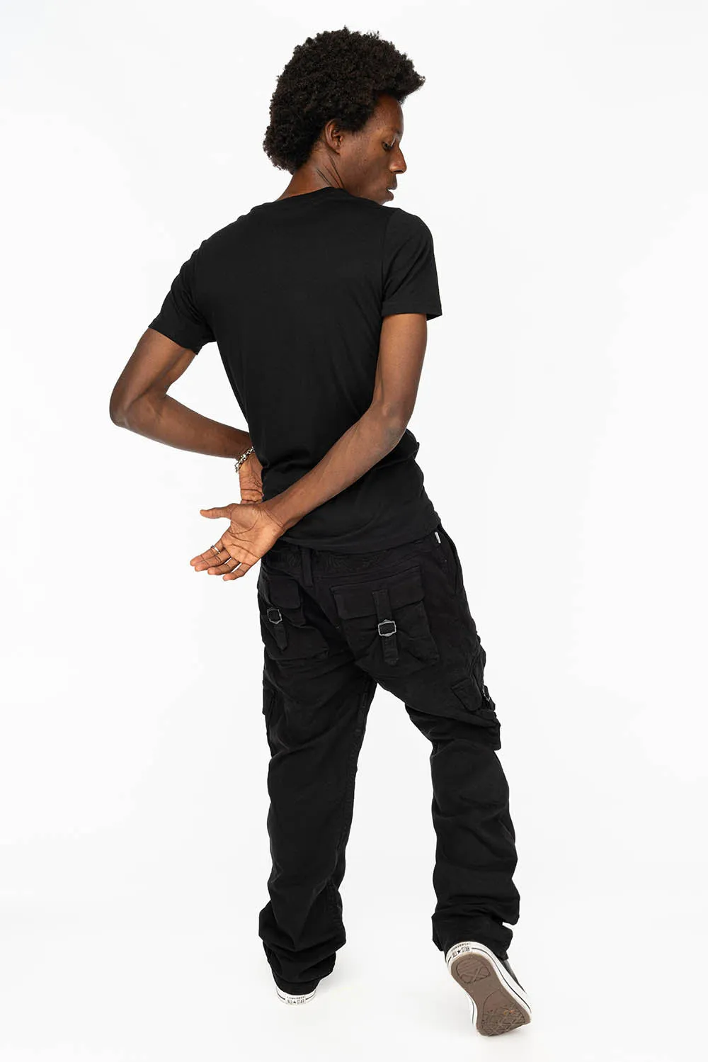 ROBINS NEW MILITARY STYLE CARGO PANTS IN BLACK WASH
