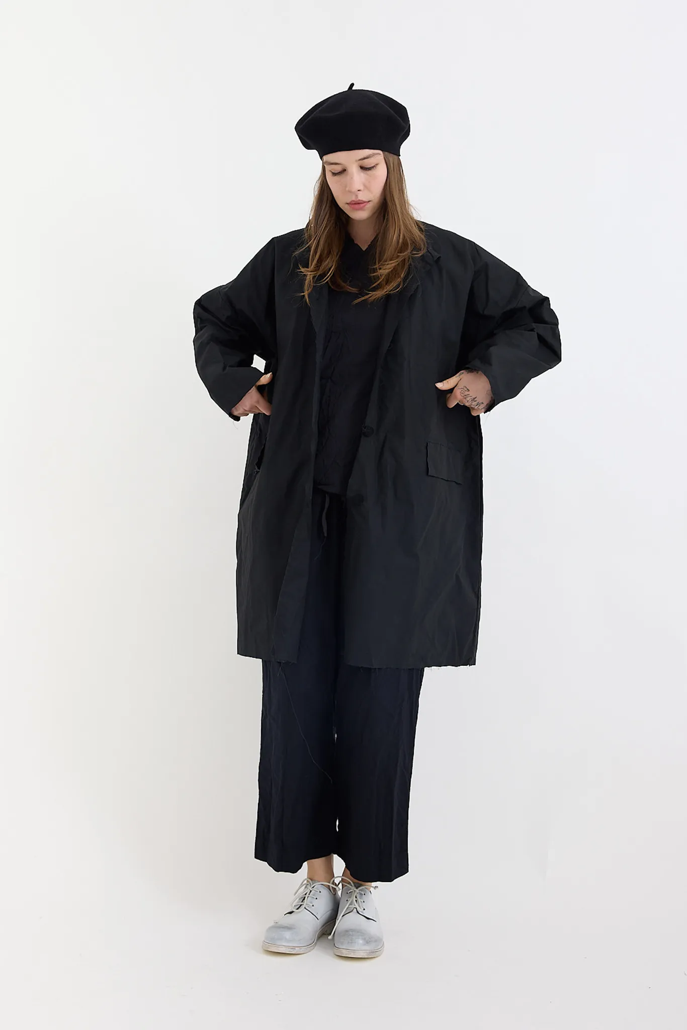 SCHA - Button-Down Volume Coat- Black
