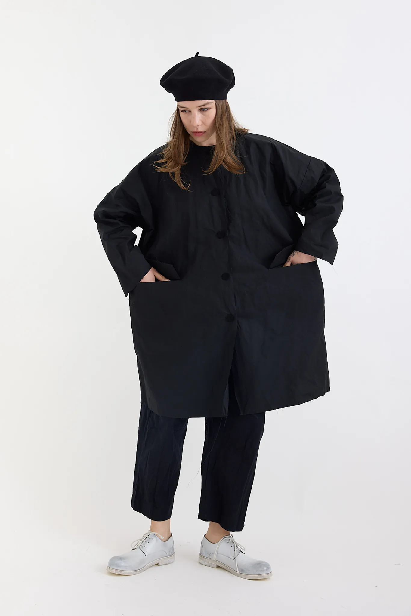 SCHA - Button-Down Volume Coat- Black