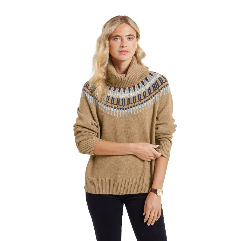 Schoffel Filey Fairisle Roll Neck Ladies Merino Mix Jumper - Warm Sand
