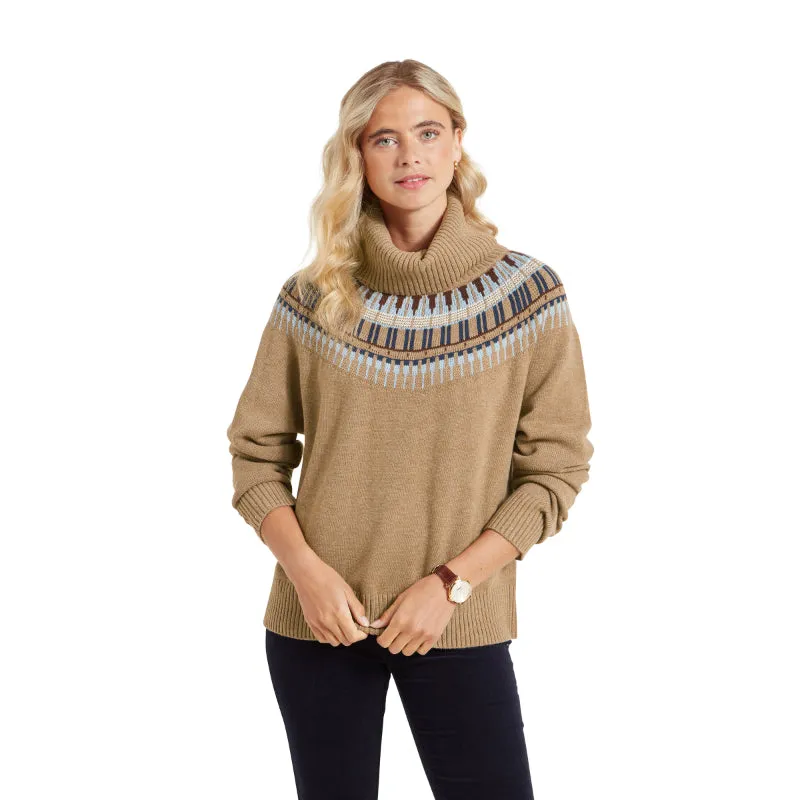 Schoffel Filey Fairisle Roll Neck Ladies Merino Mix Jumper - Warm Sand