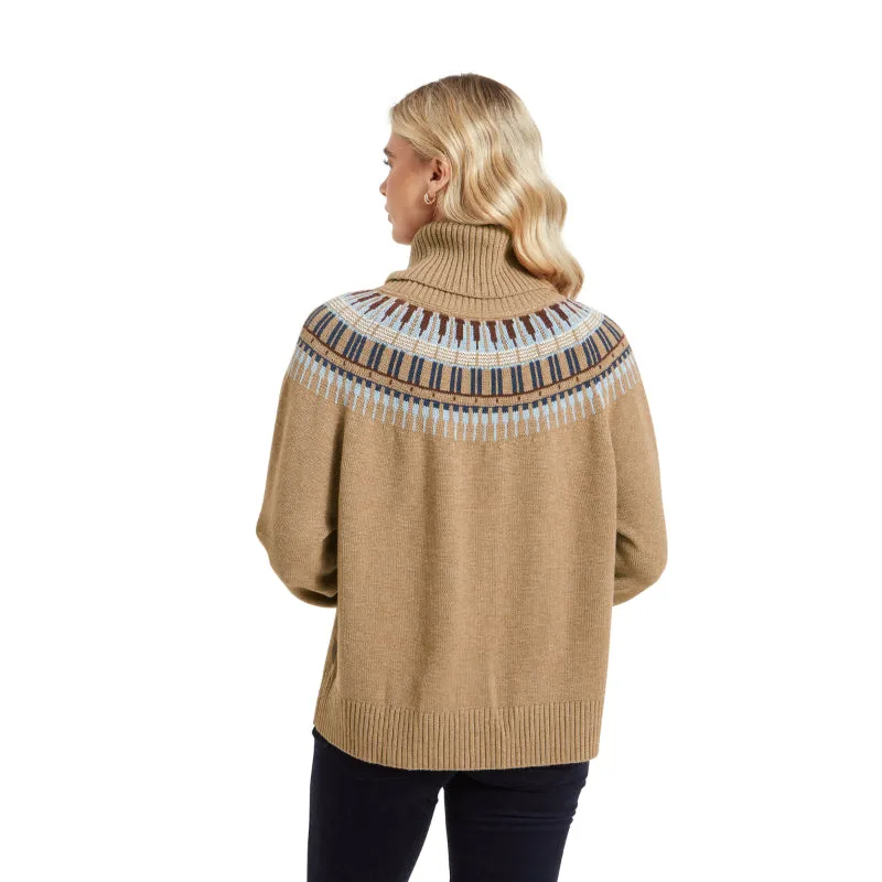 Schoffel Filey Fairisle Roll Neck Ladies Merino Mix Jumper - Warm Sand