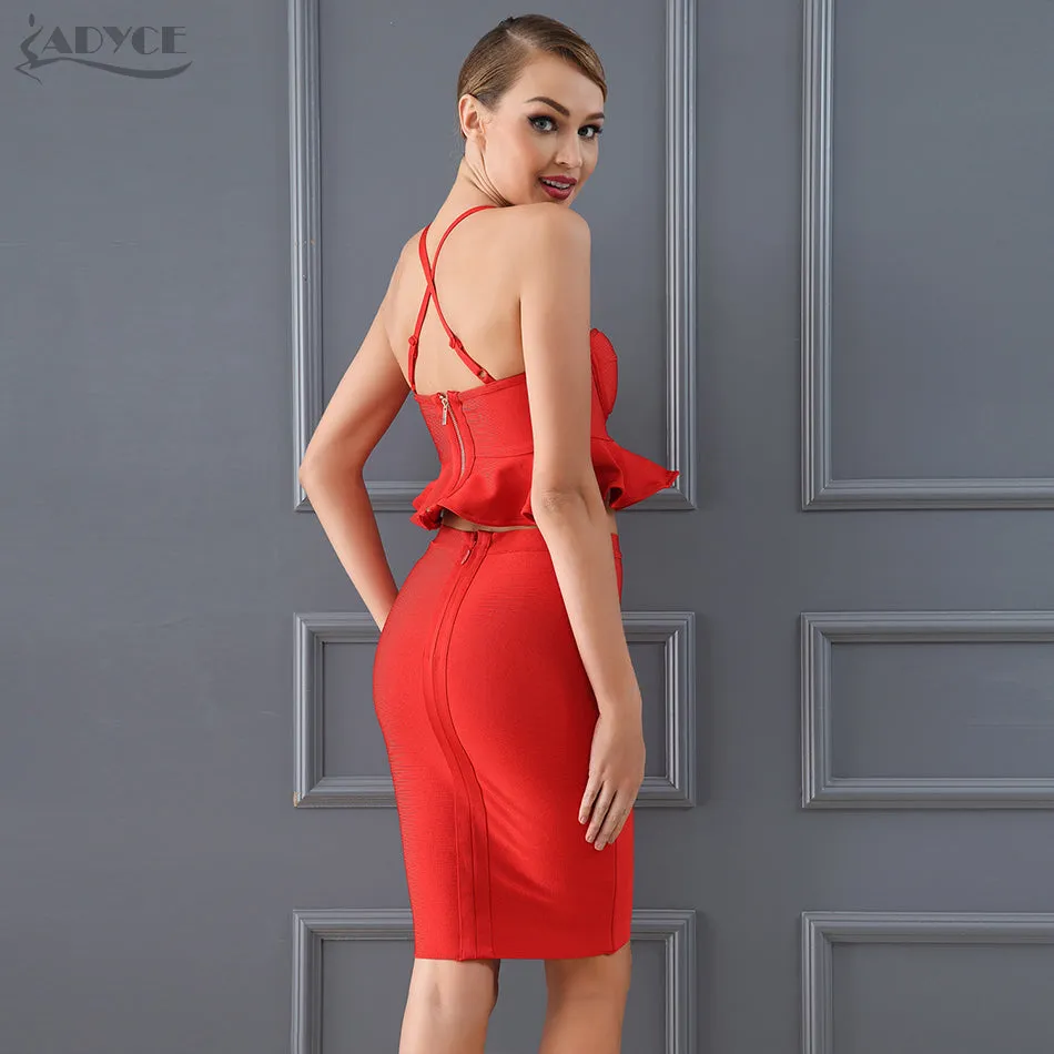 Sexy Women Spaghetti Strap Ruffles Hem Cropped Top& Skirt  Woman Set