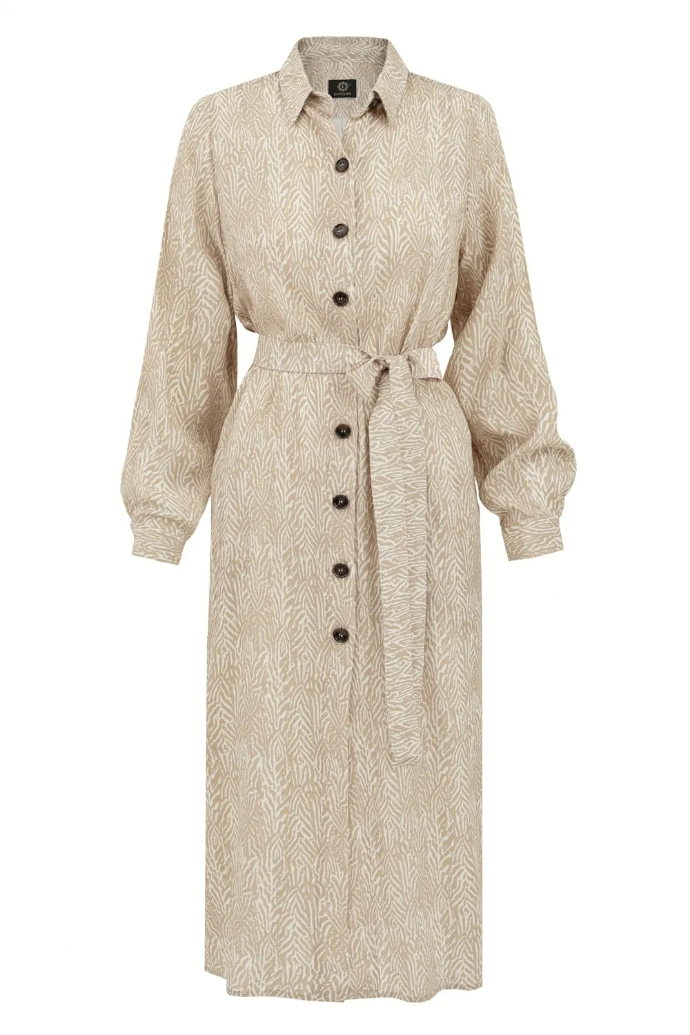 Shirt Dress Maxi Beige Print