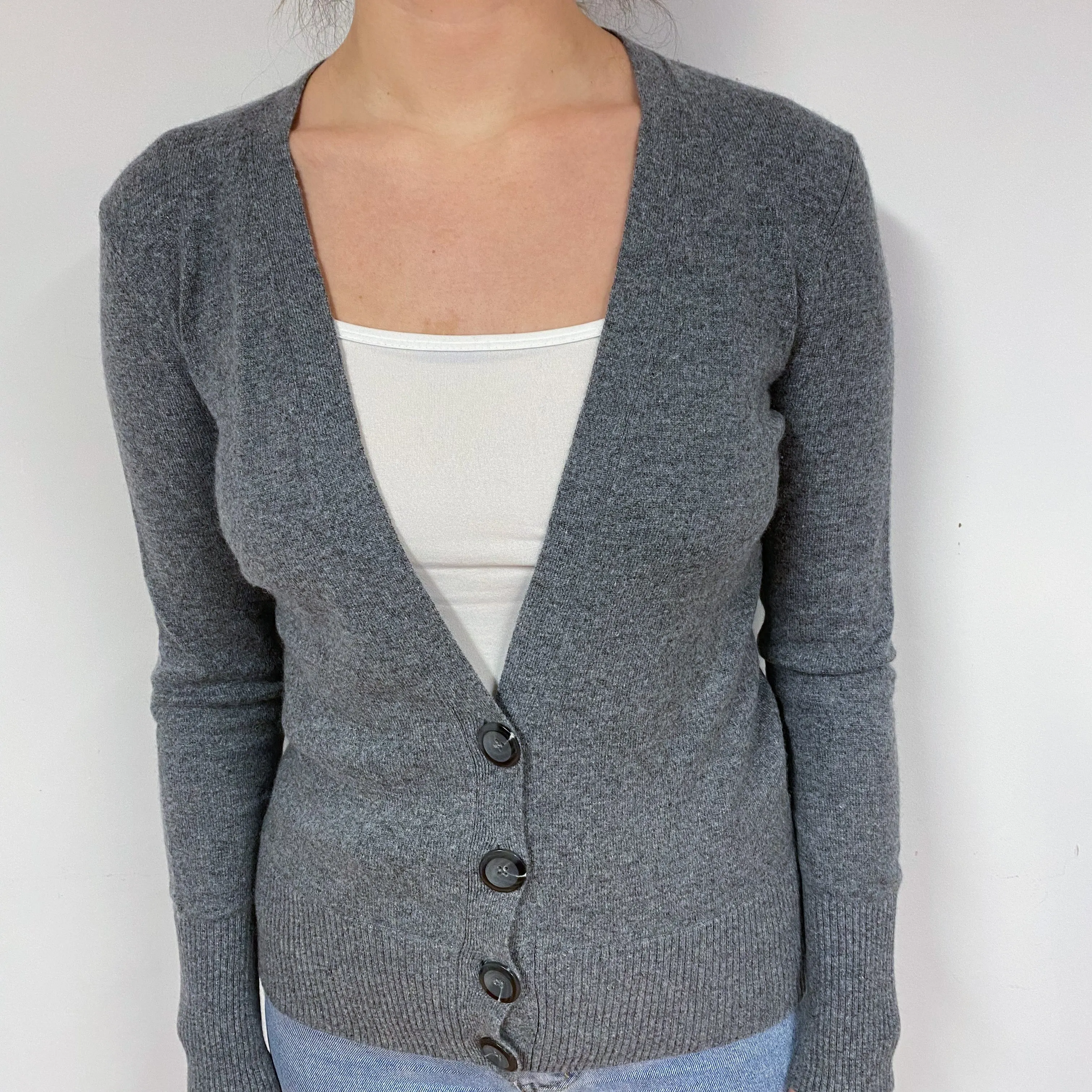 Slate Grey Cashmere V-Neck Cardigan Small