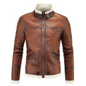 Slim Fit Faux Leather Trucker Jacket Brown