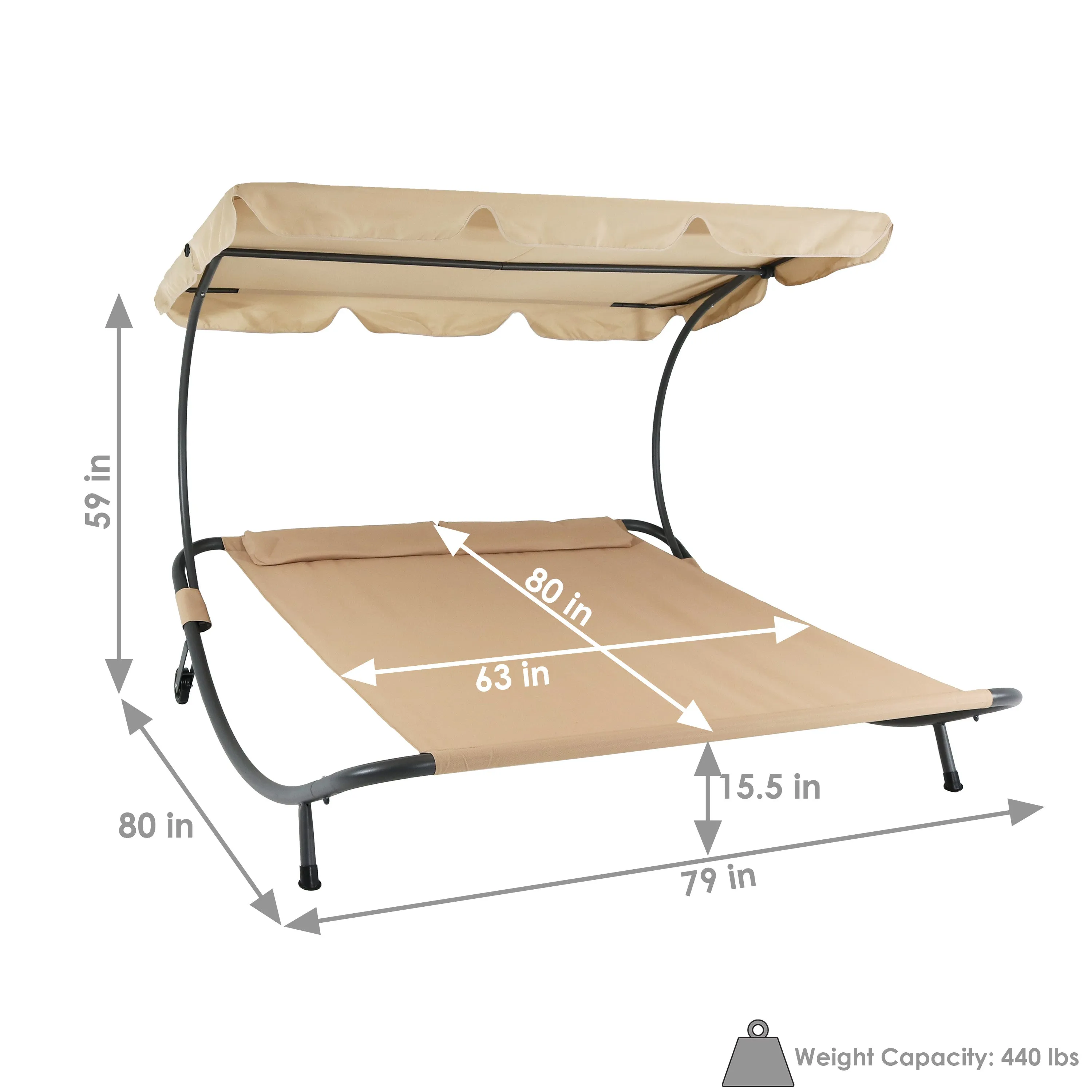 Sunnydaze Chaise Rocking Lounge Chair with Canopy and Pillows - Beige