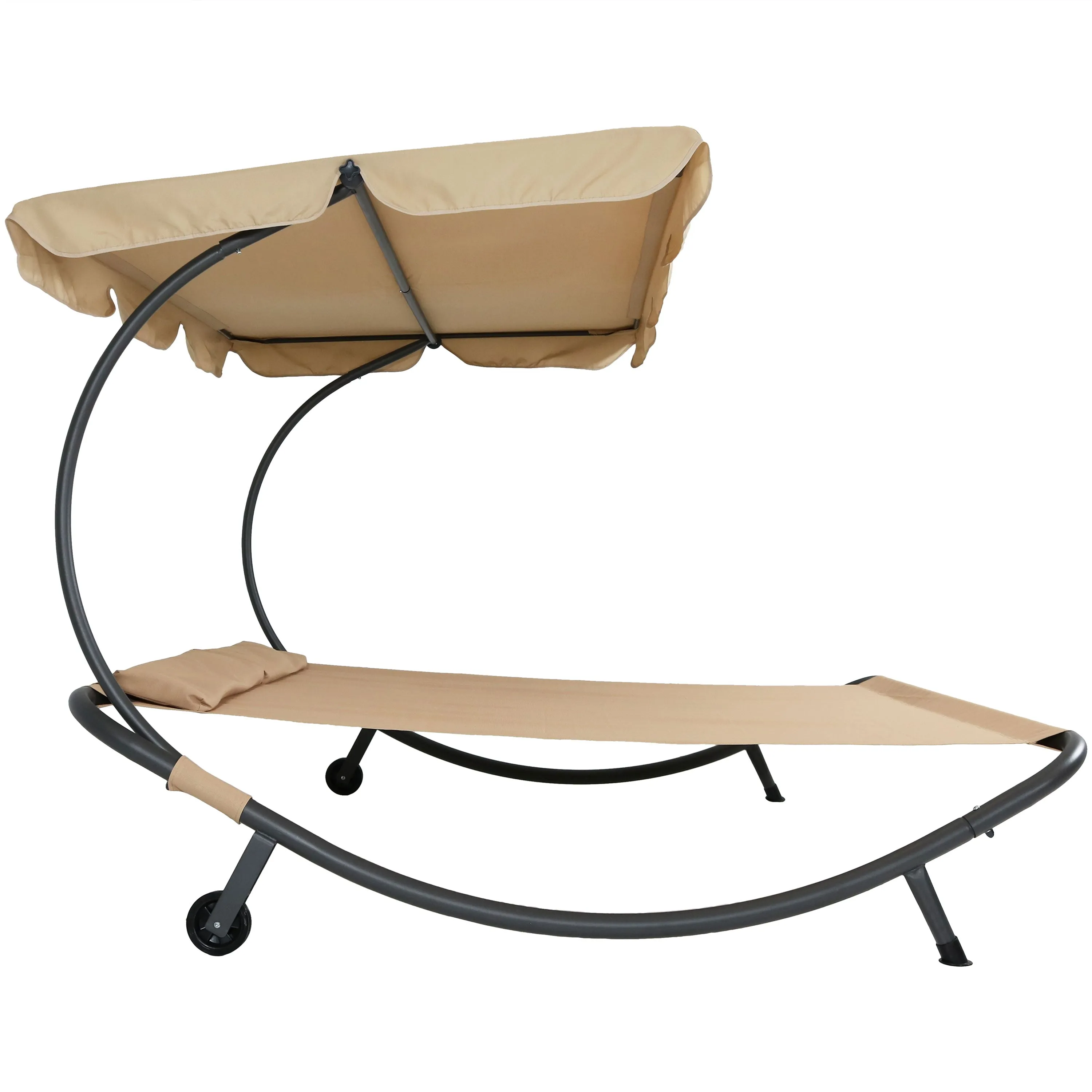 Sunnydaze Chaise Rocking Lounge Chair with Canopy and Pillows - Beige