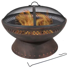 Sunnydaze Chalice Steel Fire Pit with Spark Screen - Copper - 25"