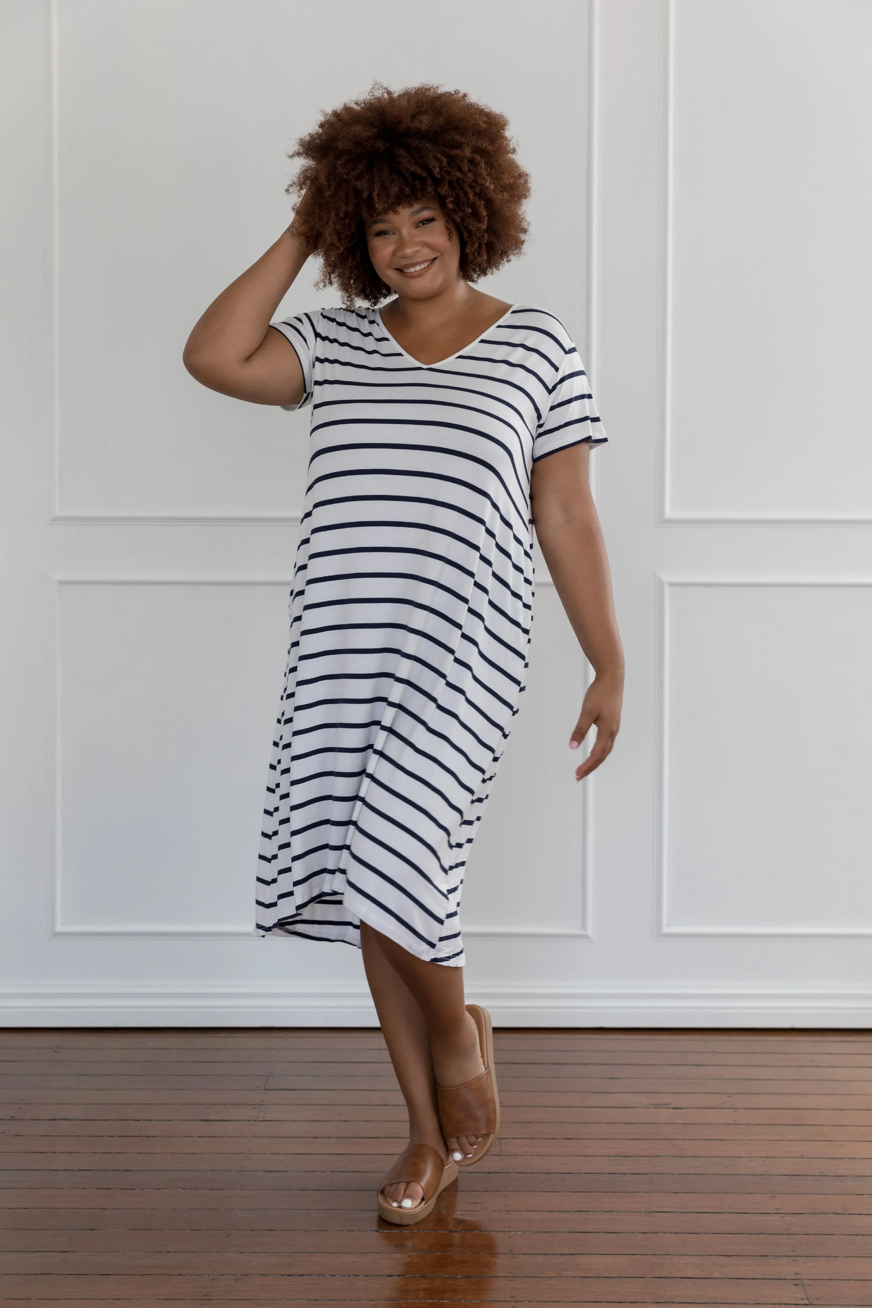 T-Shirt Dress | Navy/White Stripe