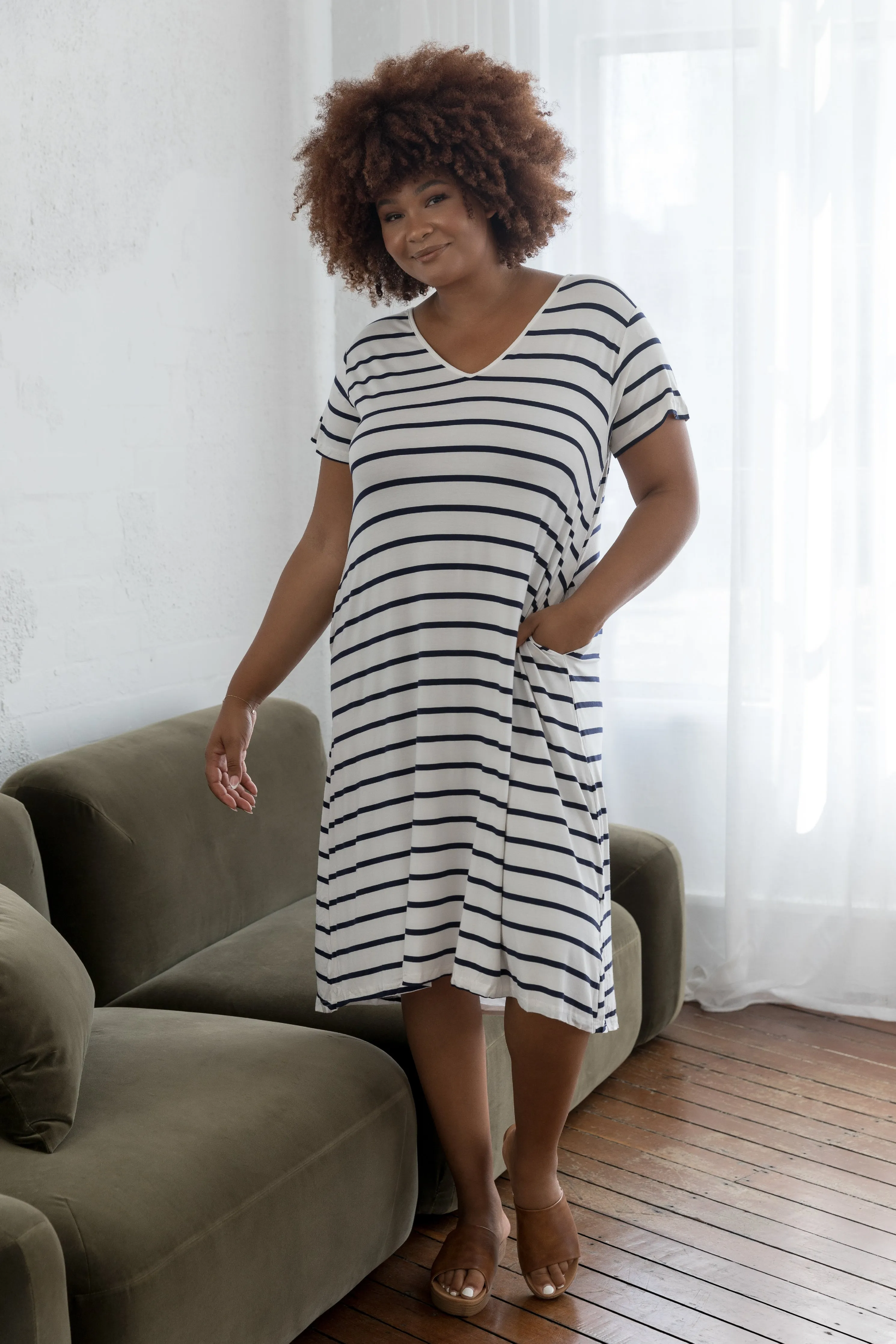 T-Shirt Dress | Navy/White Stripe