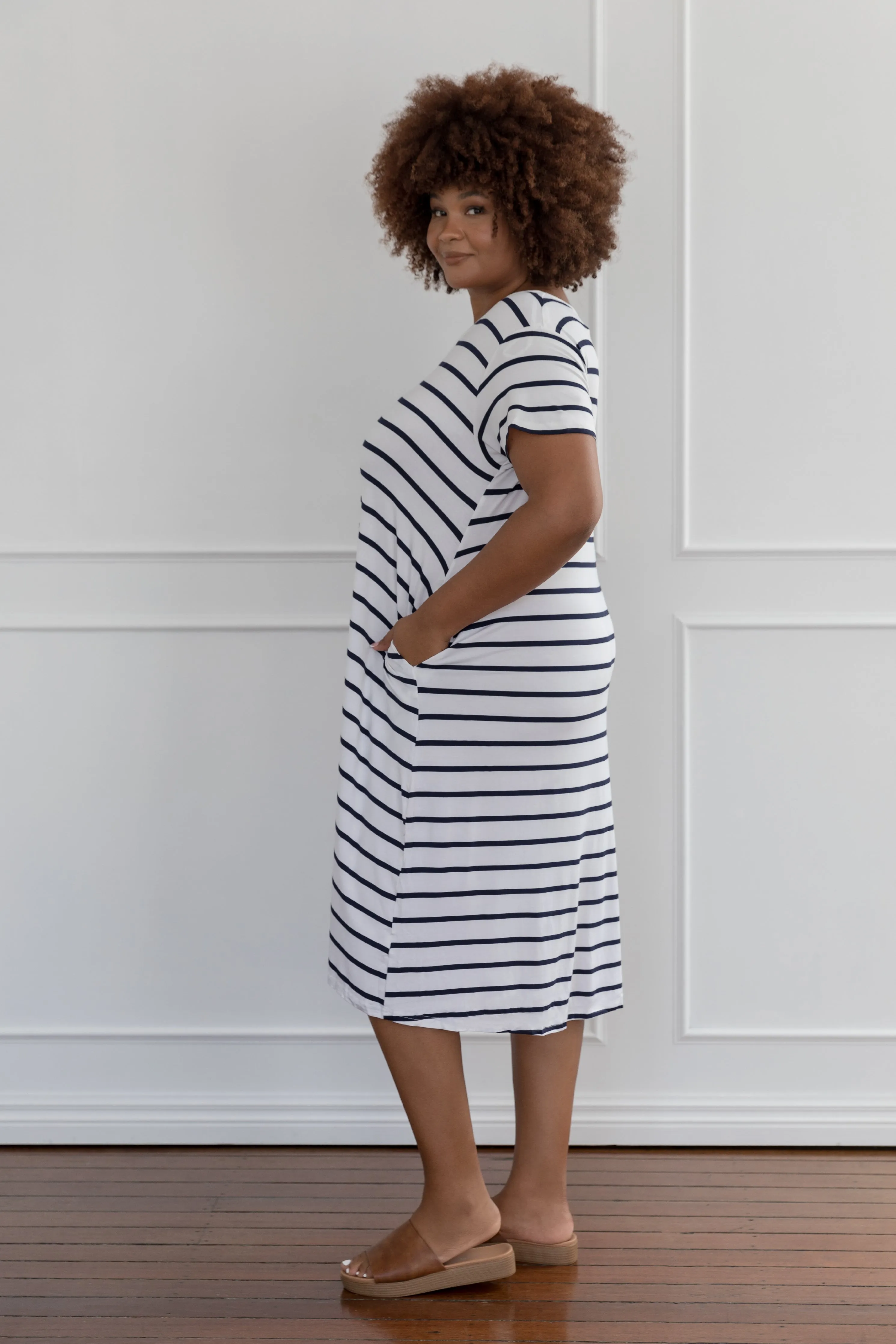 T-Shirt Dress | Navy/White Stripe