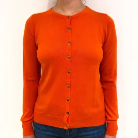 Tangerine Orange Cashmere Crew Neck Cardigan Small