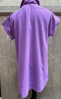 Top Pullover 1/4 Sleeve Collared V Neck Purple Women's L1680