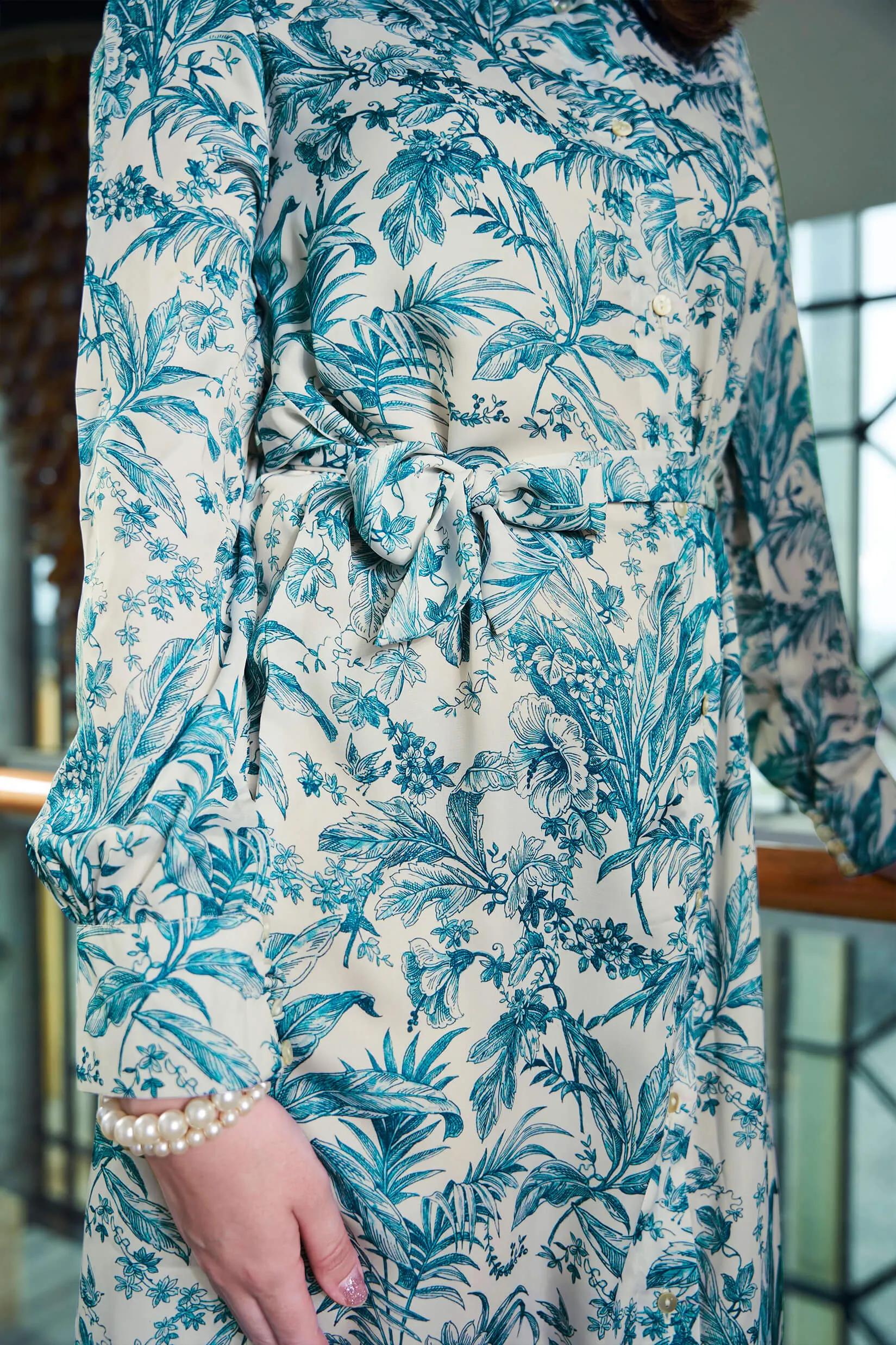 Tropical Tie Belt Shirt Dress