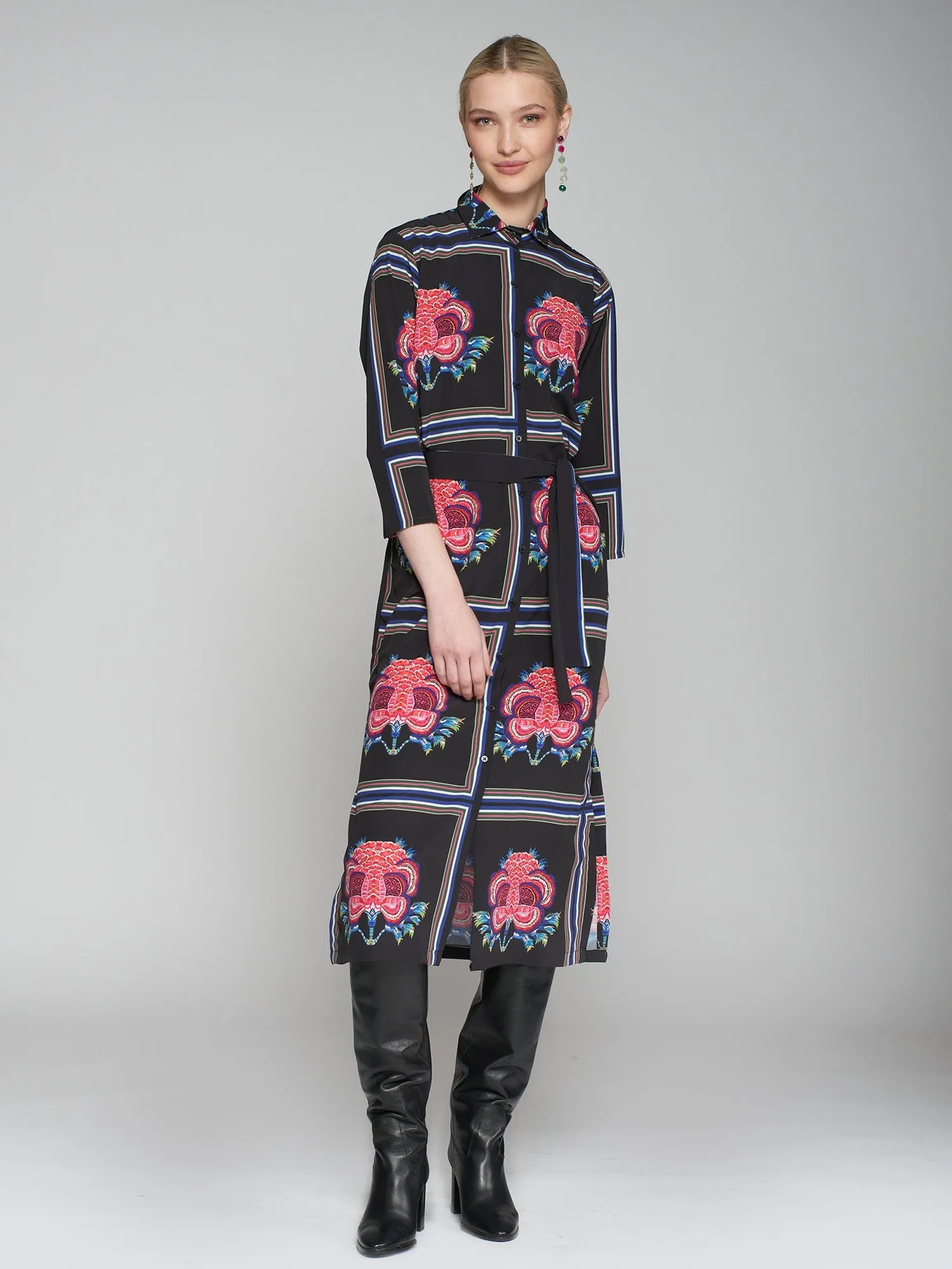 Vilagallo Diana Floral Handkerchief Dress Black