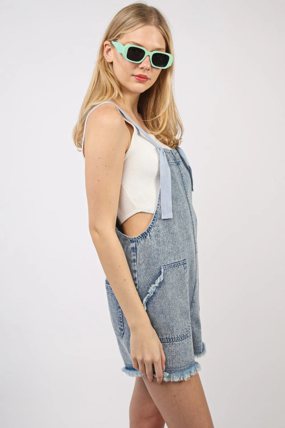 Washed Cotton Denim Casual Romper Overall