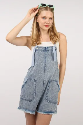 Washed Cotton Denim Casual Romper Overall