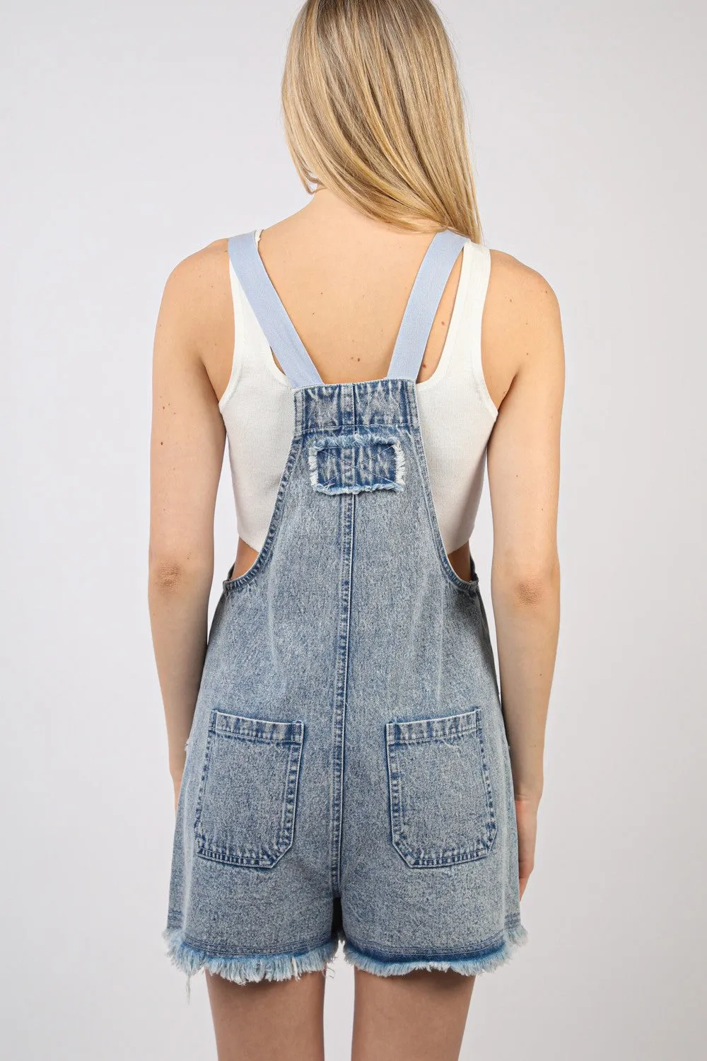 Washed Cotton Denim Casual Romper Overall