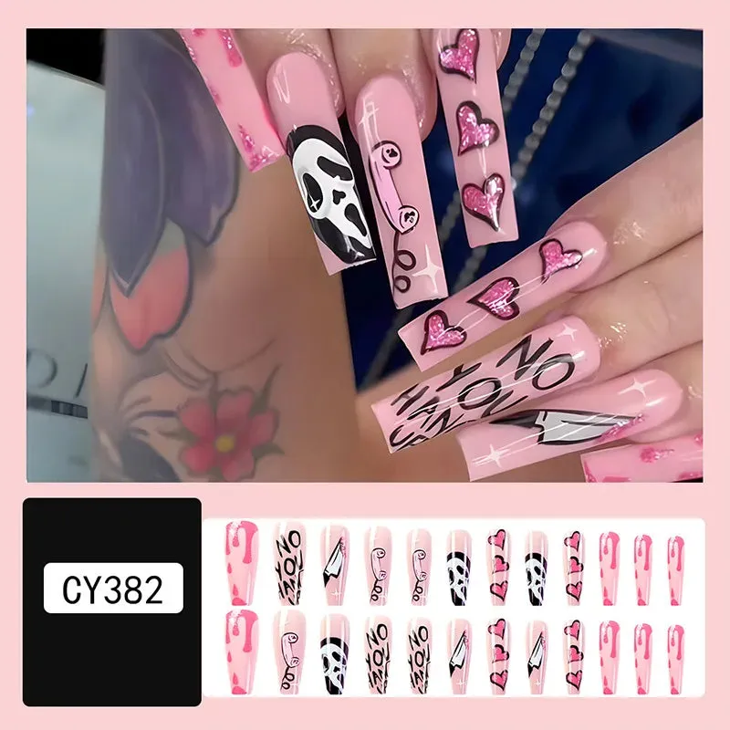 Wenkouban-Helloween sminken Halloween Acrylic Press On Nails Almond Shape Fake Nails Short Full Cover Glue On Nails Halloween Stick On Nails Cute Ghost Pump
