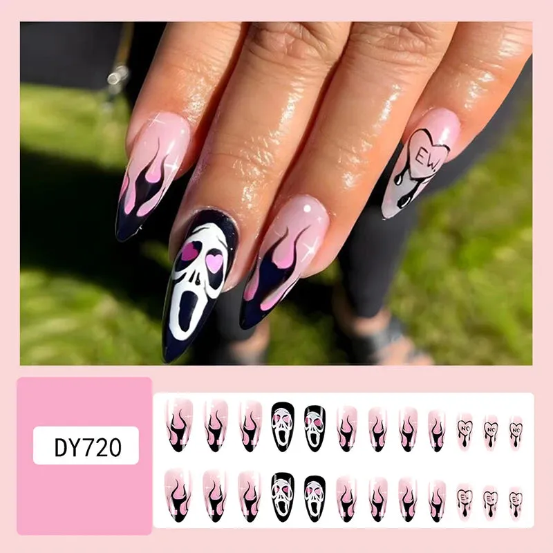 Wenkouban-Helloween sminken Halloween Acrylic Press On Nails Almond Shape Fake Nails Short Full Cover Glue On Nails Halloween Stick On Nails Cute Ghost Pump