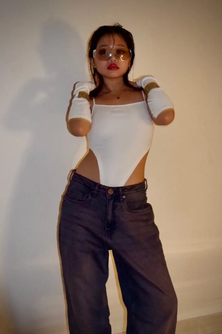 White Extra Deep Strap Bodysuit