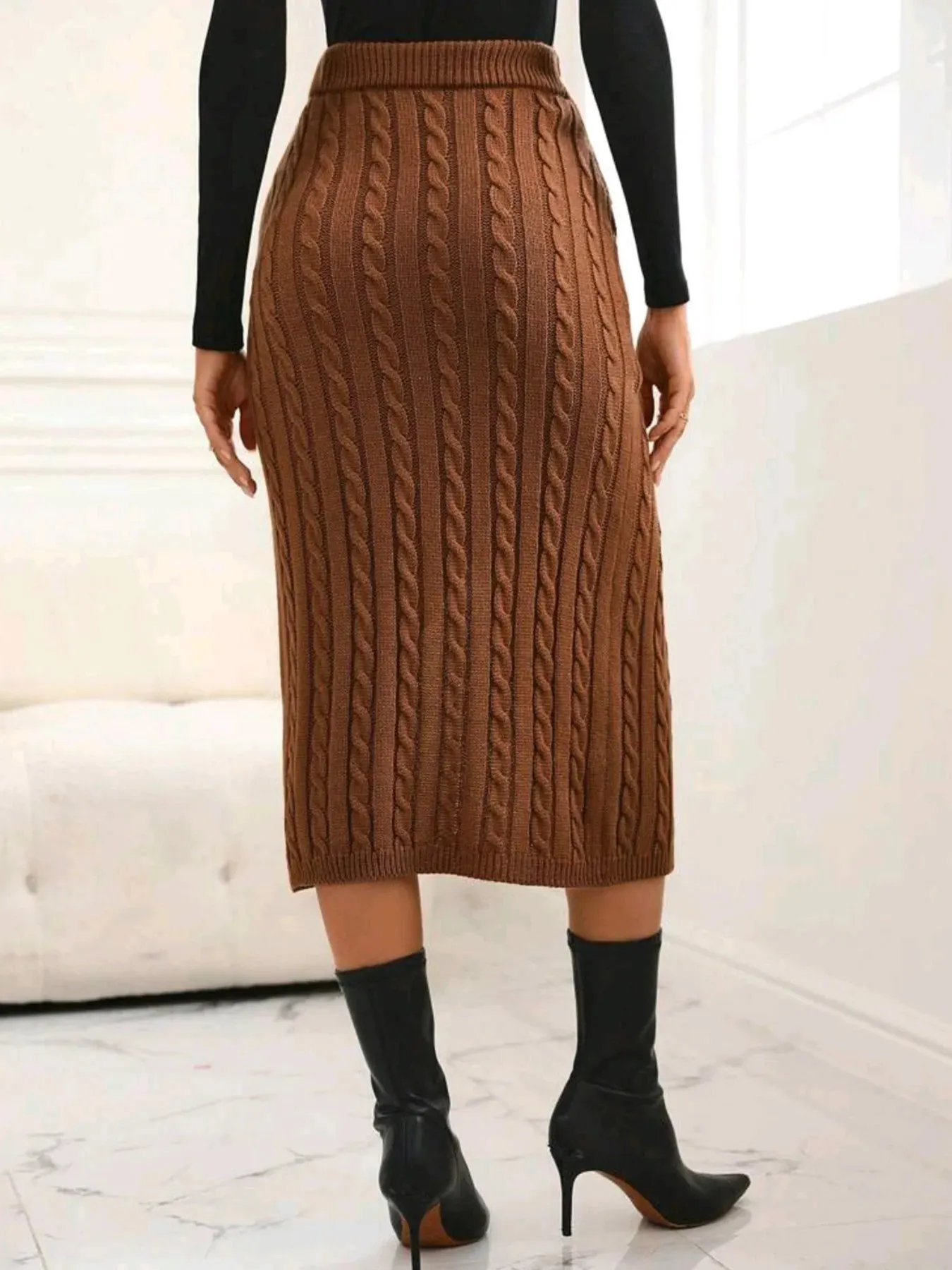 Winter Knit Pencil Slit Skirt