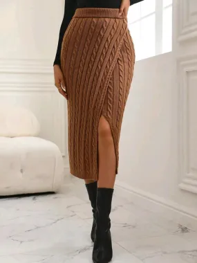 Winter Knit Pencil Slit Skirt
