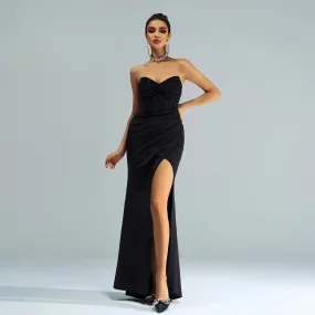 Women Off Neck Chest Sheath Split Evening Dress