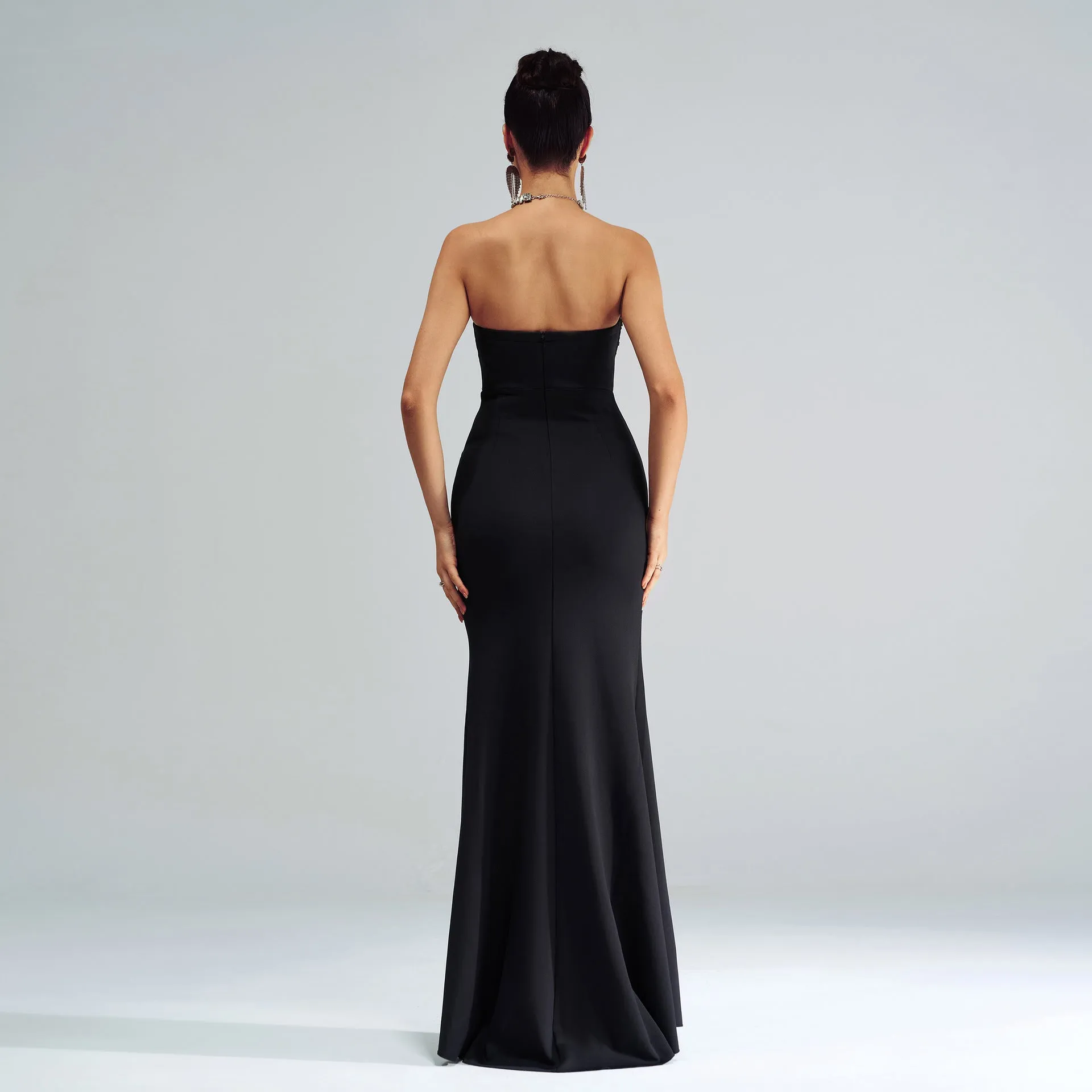 Women Off Neck Chest Sheath Split Evening Dress
