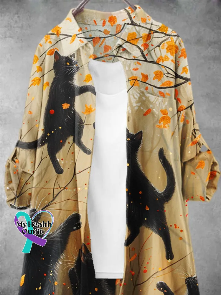 Women's Funny Black Cat Pattern Art Print Dress