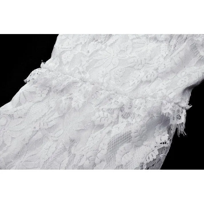 Women's Gothic Pleated Lace Slip Dress White