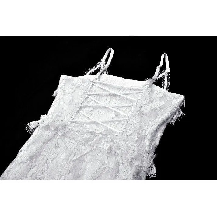 Women's Gothic Pleated Lace Slip Dress White