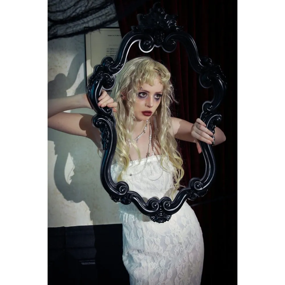 Women's Gothic Pleated Lace Slip Dress White