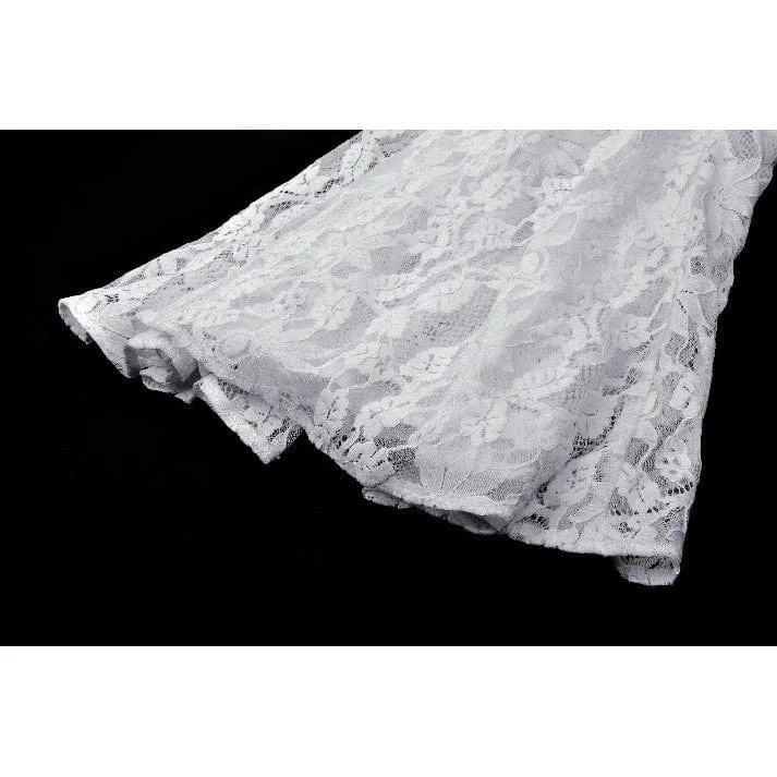 Women's Gothic Pleated Lace Slip Dress White