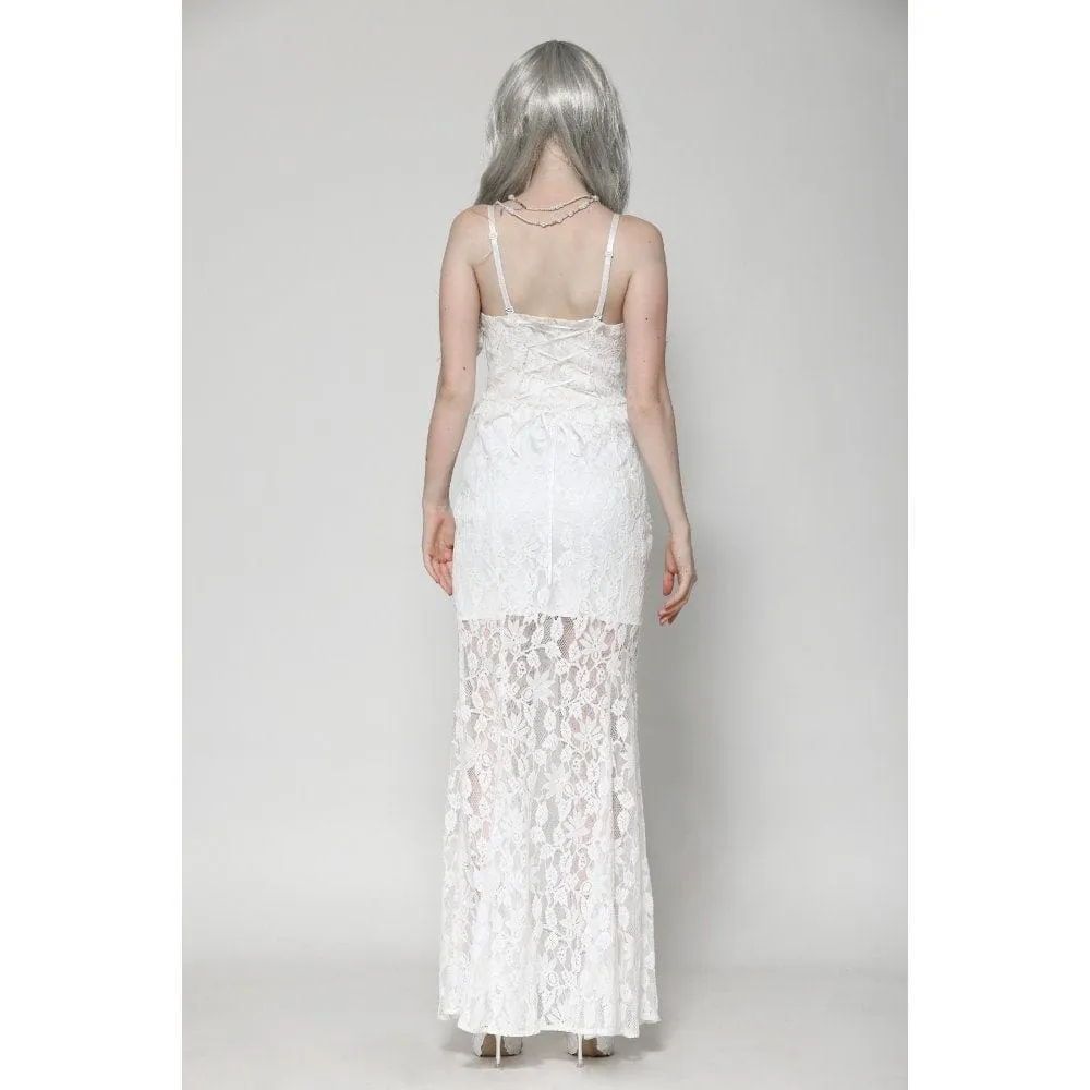 Women's Gothic Pleated Lace Slip Dress White